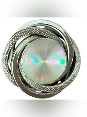 Vintage Modernist Swirl Brooch Silver Tone Iridescent Cabochon Pin